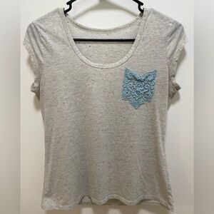 Gray Women's Top with Blue Lace Detail